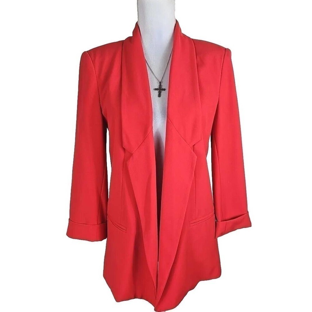Eliza J~Woman Size M~ Coral Red Open Front 3/4 Sleeve Blazer Fully Lined.